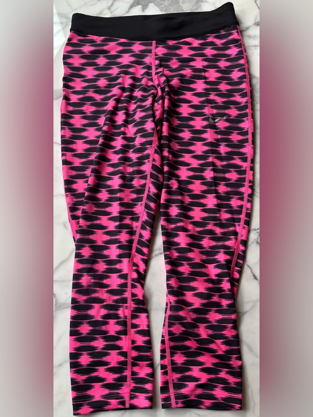 Nike Girls' Pink and Black Patterned Athletic Leggings